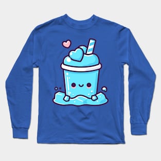 Cute Blue Ice Tea Drink in Kawaii Style | Kawaii Food Art | Design for Kawaii Lovers Long Sleeve T-Shirt